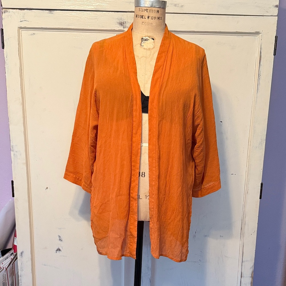 Eileen Fisher Silk Open Cardigan style top in Tangerine